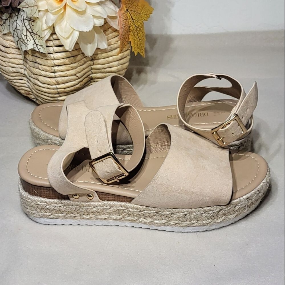 Dream Pairs Nude Suede Ankle Strap Platform Espadrille Sandals Size 7 EUC - Picture 9 of 13